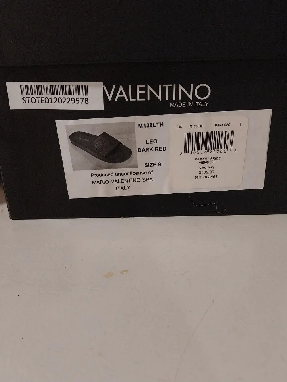 Valentino Dark Red Embossed Leather Logo Leo Slide, EU 42, M 9, EUC